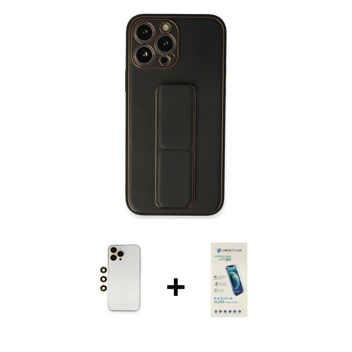 MARSİLYAN™- iPhone 13 Pro Max Kılıf Akış Doku - Şeffaf Pasifik Cam Ekran Koruyucu + Shine Kamera Lens - GD