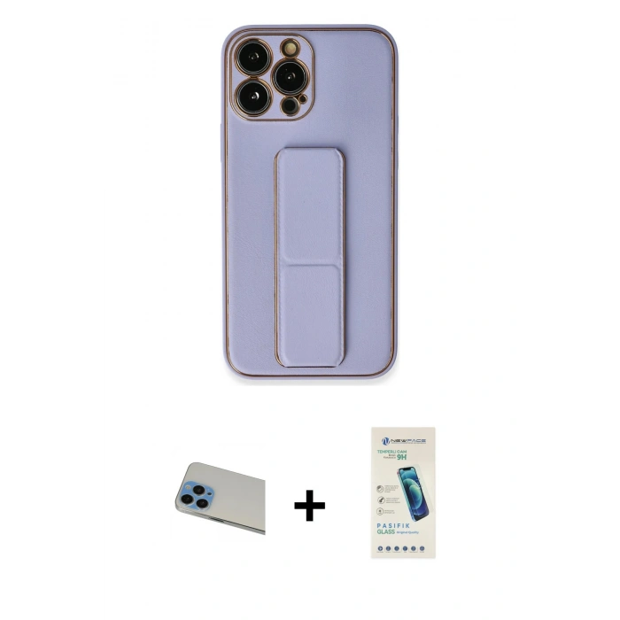 MARSİLYAN™- iPhone 13 Pro Max Kılıf Akış Doku - Şeffaf Pasifik Cam Ekran Koruyucu + Mavi Rainbow Kamera Lens Koruma Cam