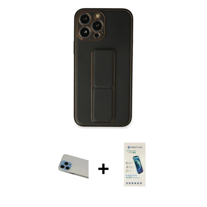 MARSİLYAN™- iPhone 13 Pro Max Kılıf Akış Doku - Şeffaf Pasifik Cam Ekran Koruyucu + Mavi Rainbow Kamera Lens Koruma Cam