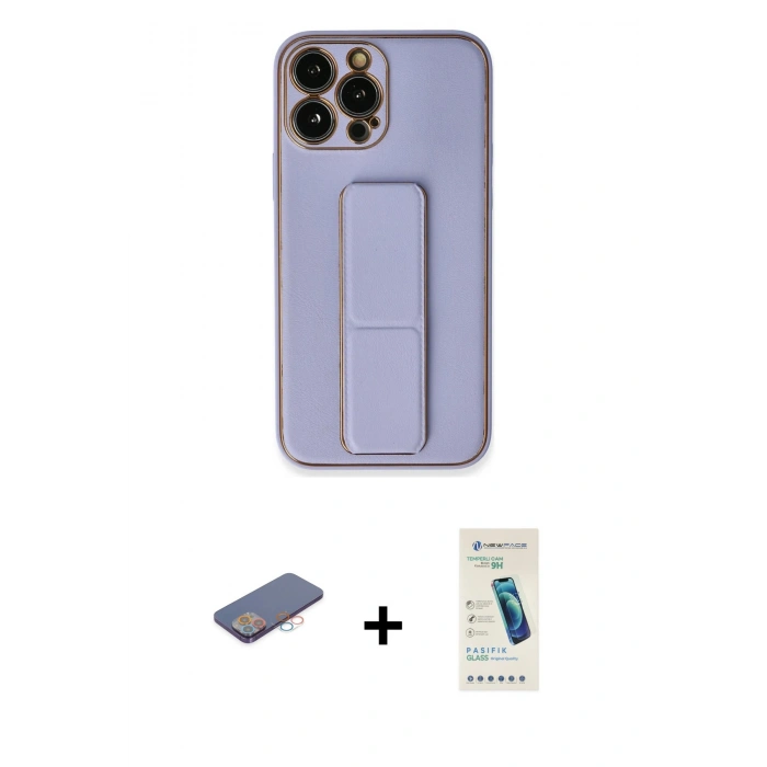 MARSİLYAN™- iPhone 13 Pro Max Kılıf Akış Doku - Şeffaf Pasifik Cam Ekran Koruyucu + Pembe Renkli Kamera Lens Koruma Cam