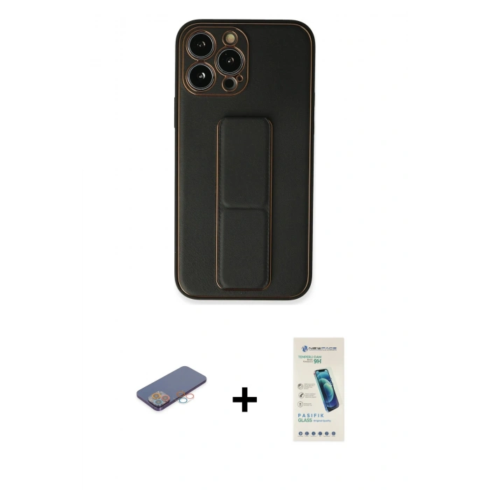 MARSİLYAN™- iPhone 13 Pro Max Kılıf Akış Doku - Şeffaf Pasifik Cam Ekran Koruyucu + Pembe Renkli Kamera Lens Koruma Cam