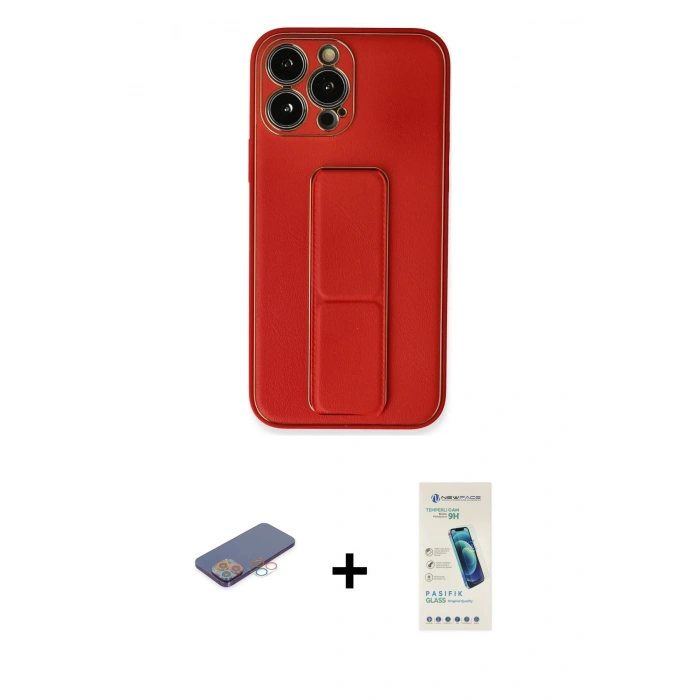 MARSİLYAN™- iPhone 13 Pro Max Kılıf Akış Doku - Şeffaf Pasifik Cam Ekran Koruyucu + Pembe Renkli Kamera Lens Koruma Cam