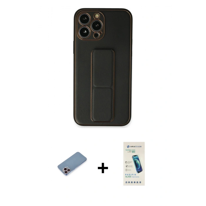 MARSİLYAN™- iPhone 13 Pro Max Kılıf Akış Doku - Şeffaf Pasifik Cam Ekran Koruyucu + Shine Kamera Lens Koruma Cam - PE