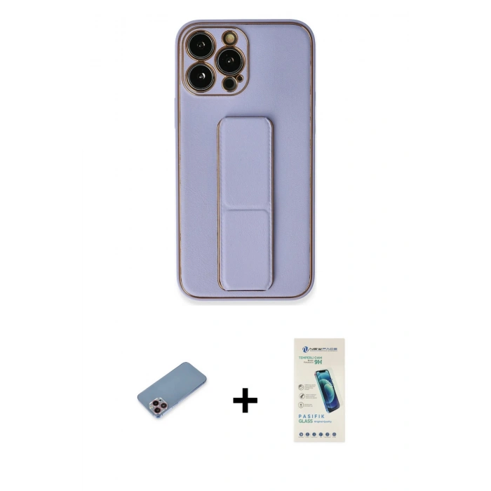 MARSİLYAN™- iPhone 13 Pro Max Kılıf Akış Doku - Şeffaf Pasifik Cam Ekran Koruyucu + Shine Kamera Lens Koruma Cam - PE