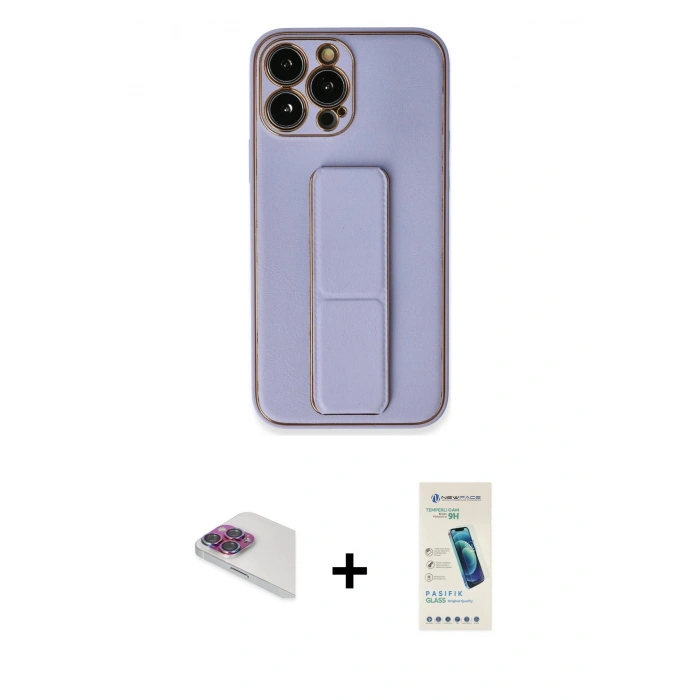 MARSİLYAN™- iPhone 13 Pro Max Kılıf Akış Doku - Şeffaf Pasifik Cam Ekran Koruyucu + Pers Alüminyum Kamera Lens - GI