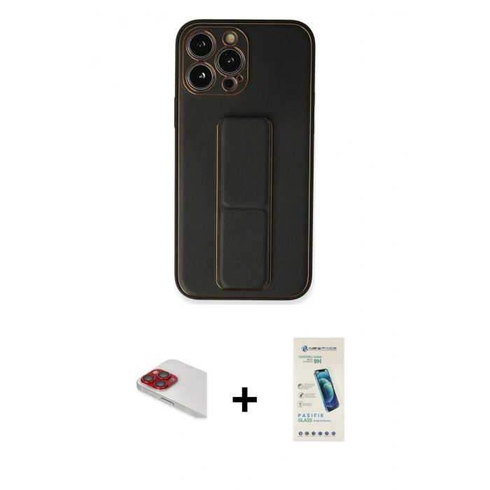 MARSİLYAN™- iPhone 13 Pro Max Kılıf Akış Doku - Şeffaf Pasifik Cam Ekran Koruyucu + Pers Alüminyum Kamera Lens - KI