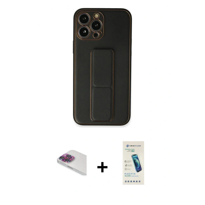 MARSİLYAN™- iPhone 13 Pro Max Kılıf Akış Doku - Şeffaf Pasifik Cam Ekran Koruyucu + Pers Alüminyum Kamera Lens - GI
