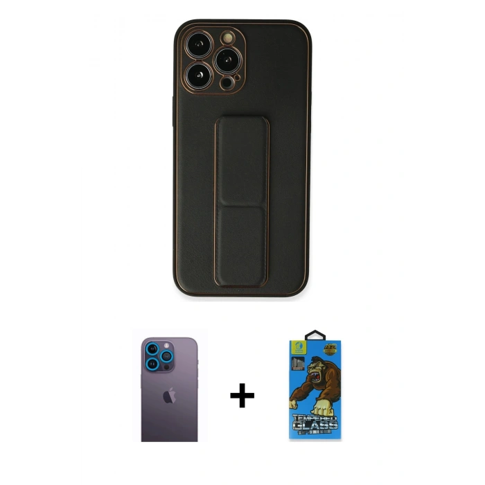 MARSİLYAN™- iPhone 13 Pro Max Kılıf Akış Doku - Siyah 18D Cam Ekran Koruyucu + Neon Fosforlu Kamera Lens - MI