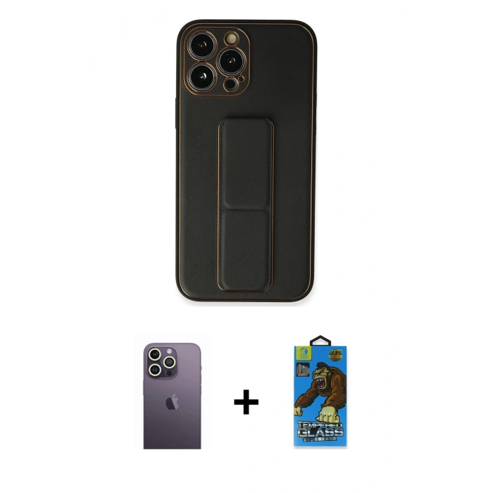 MARSİLYAN™- iPhone 13 Pro Max Kılıf Akış Doku - Siyah 18D Cam Ekran Koruyucu + Neon Fosforlu Kamera Lens - BZ