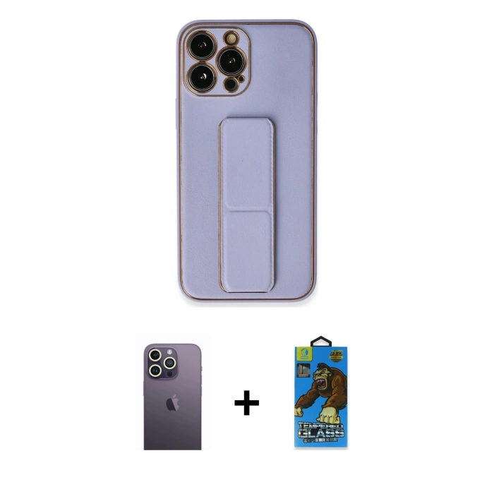 MARSİLYAN™- iPhone 13 Pro Max Kılıf Akış Doku - Siyah 18D Cam Ekran Koruyucu + Neon Fosforlu Kamera Lens - BZ