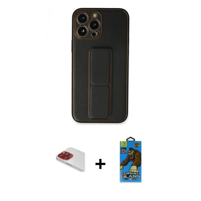 MARSİLYAN™- iPhone 13 Pro Max Kılıf Akış Doku - Siyah 18D Cam Ekran Koruyucu + Pers Alüminyum Kamera Lens - KI