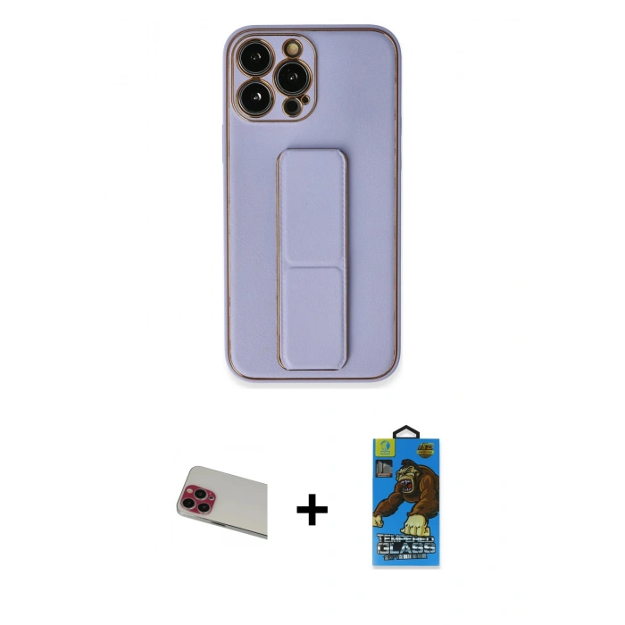 MARSİLYAN™- iPhone 13 Pro Max Kılıf Akış Doku - Siyah 18D Cam Ekran Koruyucu + Rainbow Kamera Lens Koruma Cam - KI