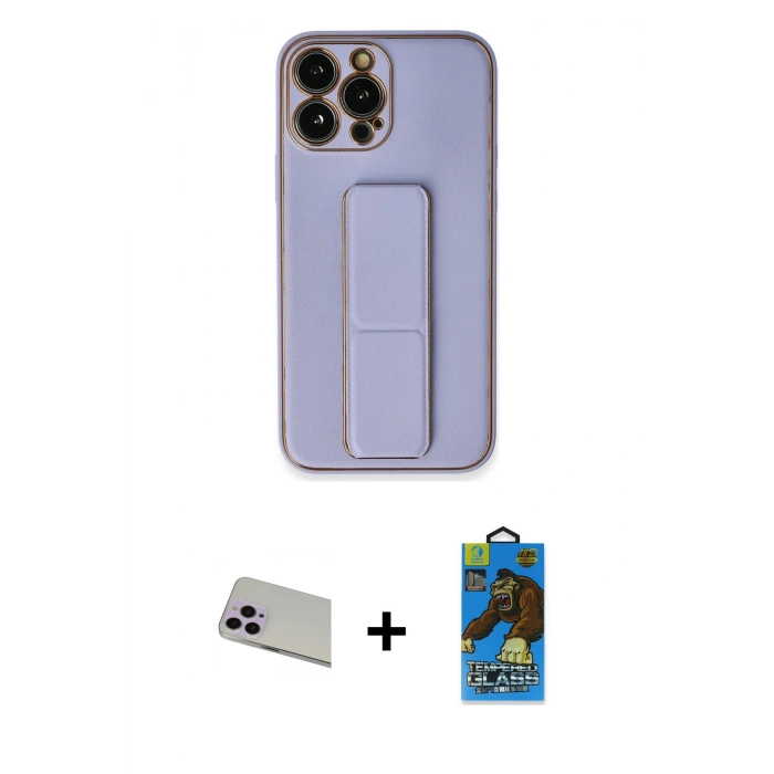 MARSİLYAN™- iPhone 13 Pro Max Kılıf Akış Doku - Siyah 18D Cam Ekran Koruyucu + Rainbow Kamera Lens Koruma Cam - MR