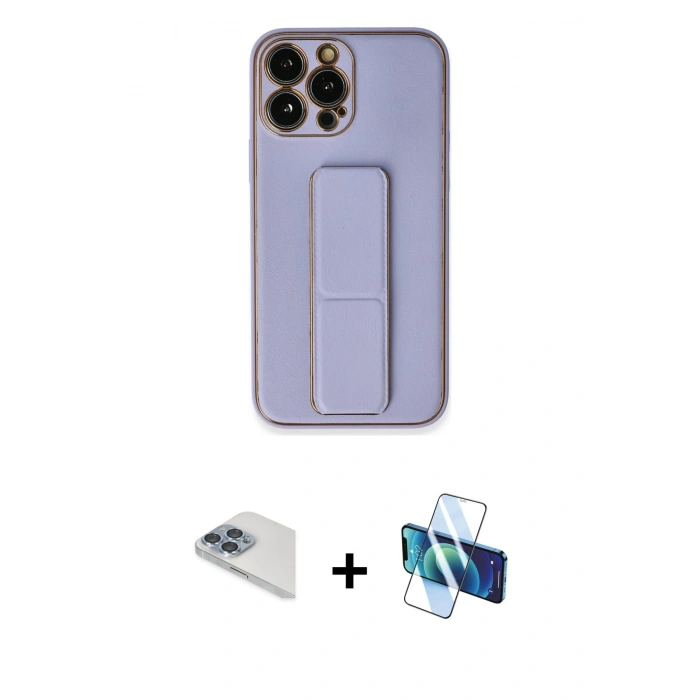 MARSİLYAN™- iPhone 13 Pro Max Kılıf Akış Doku - Siyah 3D Antistatik Cam Ekran Koruyucu + Pers Alüminyum Kamera Lens - SABE