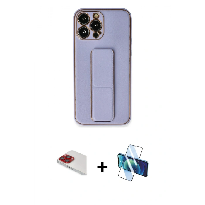 MARSİLYAN™- iPhone 13 Pro Max Kılıf Akış Doku - Siyah 3D Antistatik Cam Ekran Koruyucu + Pers Alüminyum Kamera Lens - KI