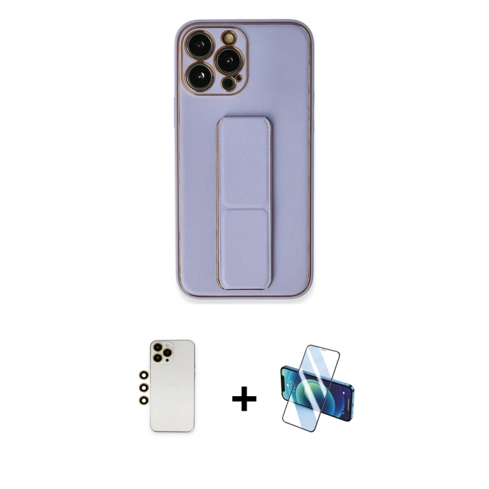 MARSİLYAN™- iPhone 13 Pro Max Kılıf Akış Doku - Siyah 3D Antistatik Cam Ekran Koruyucu + Shine Kamera Lens - GD