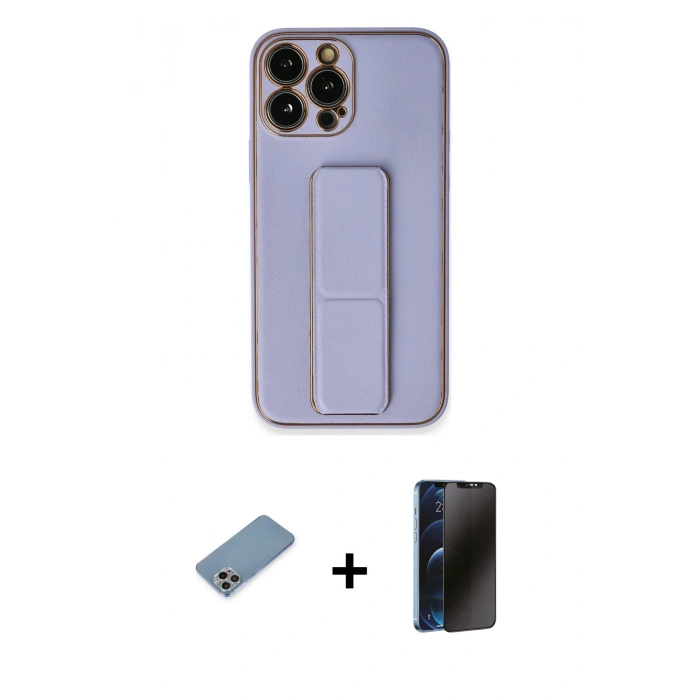 MARSİLYAN™- iPhone 13 Pro Max Kılıf Akış Doku - Siyah 3D Antistatik Hayalet Cam Ekran Koruyucu + Shine Kamera Lens Koruma Cam - GI