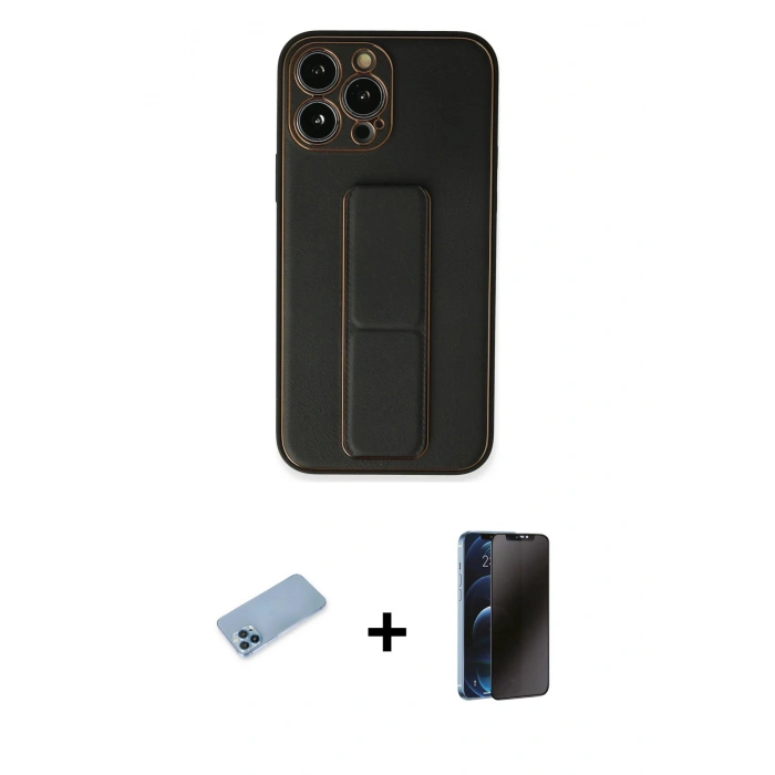 MARSİLYAN™- iPhone 13 Pro Max Kılıf Akış Doku - Siyah 3D Antistatik Hayalet Cam Ekran Koruyucu + Shine Kamera Lens Koruma Cam - MI