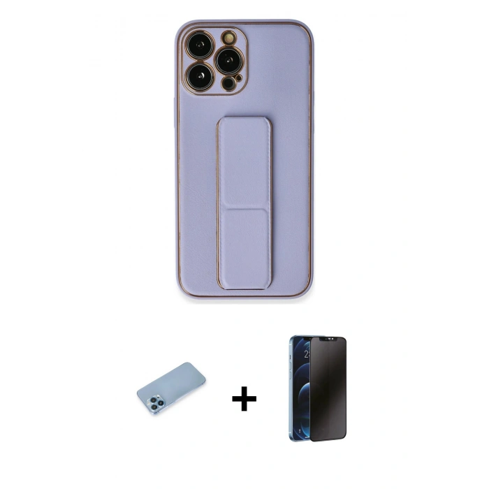 MARSİLYAN™- iPhone 13 Pro Max Kılıf Akış Doku - Siyah 3D Antistatik Hayalet Cam Ekran Koruyucu + Shine Kamera Lens Koruma Cam - MI