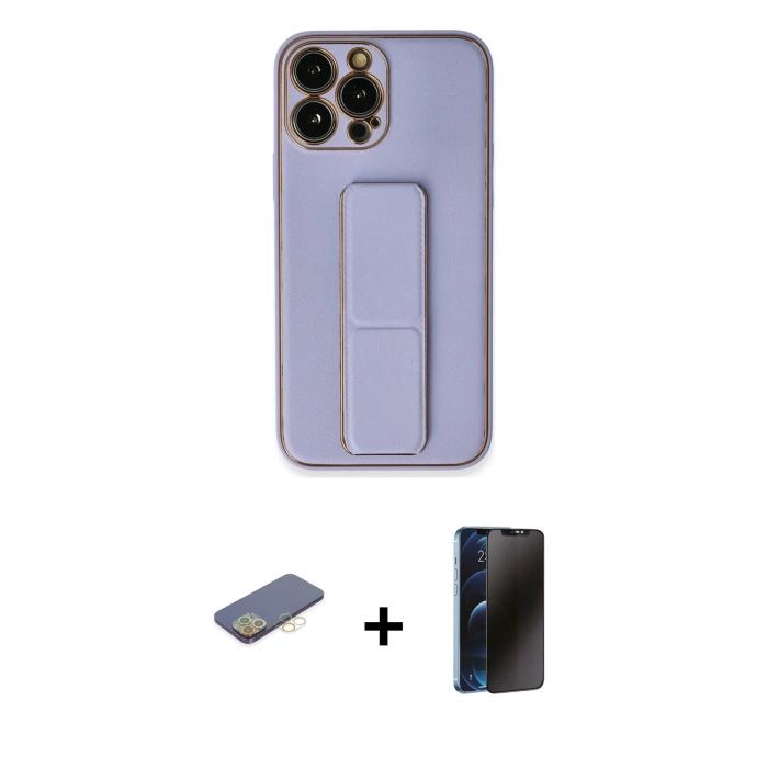 MARSİLYAN™- iPhone 13 Pro Max Kılıf Akış Doku - Siyah 3D Antistatik Hayalet Cam Ekran Koruyucu + Renkli Kamera Lens Koruma Cam - SI