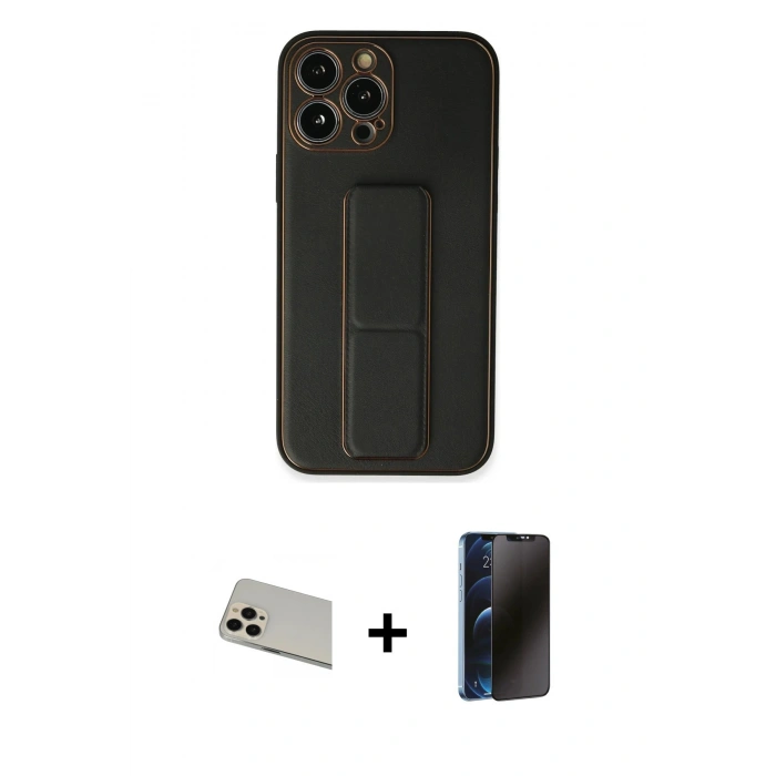 MARSİLYAN™- iPhone 13 Pro Max Kılıf Akış Doku - Siyah 3D Antistatik Hayalet Cam Ekran Koruyucu + Rainbow Kamera Lens Koruma Cam - REGD