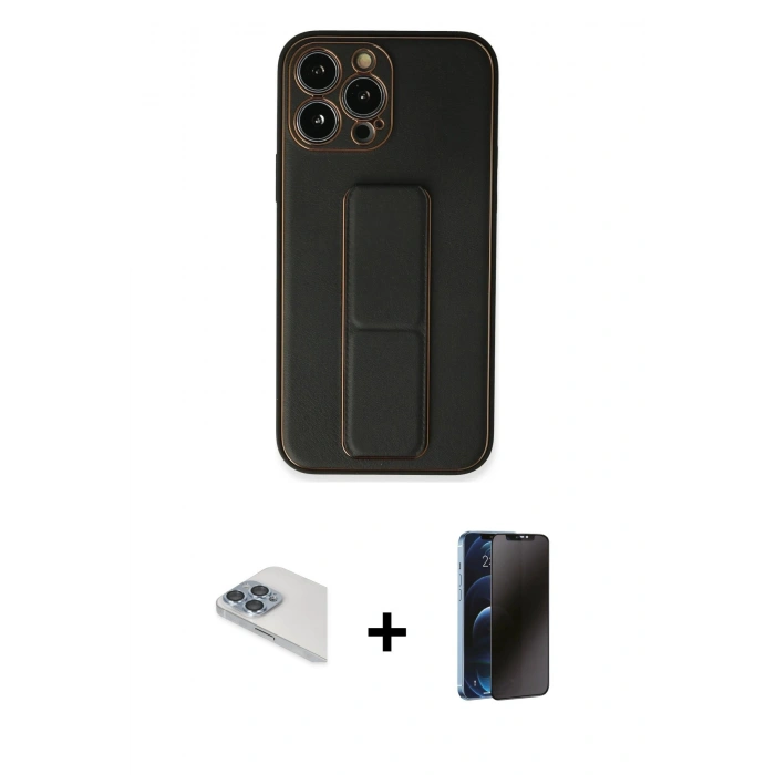 MARSİLYAN™- iPhone 13 Pro Max Kılıf Akış Doku - Siyah 3D Antistatik Hayalet Cam Ekran Koruyucu + Pers Alüminyum Kamera Lens - SABE