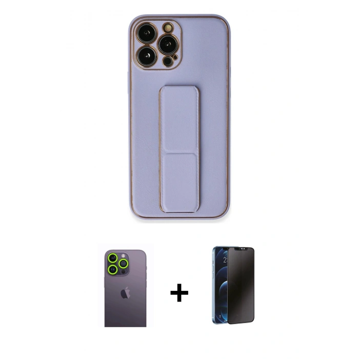 MARSİLYAN™- iPhone 13 Pro Max Kılıf Akış Doku - Siyah 3D Antistatik Hayalet Cam Ekran Koruyucu + Neon Fosforlu Kamera Lens - YL