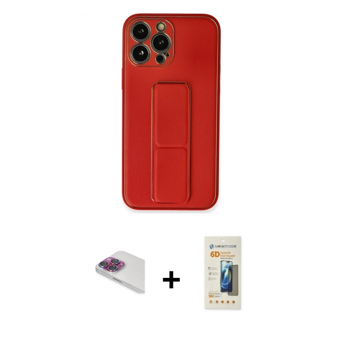 MARSİLYAN™- iPhone 13 Pro Max Kılıf Akış Doku - Siyah 6D Mat Seramik Hayalet Nano Ekran Koruyucu + Pers Alüminyum Kamera Lens - GI