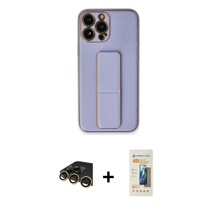 MARSİLYAN™- iPhone 13 Pro Max Kılıf Akış Doku - Siyah 6D Mat Seramik Hayalet Nano Ekran Koruyucu + Raze Metal Kamera Lens - GD