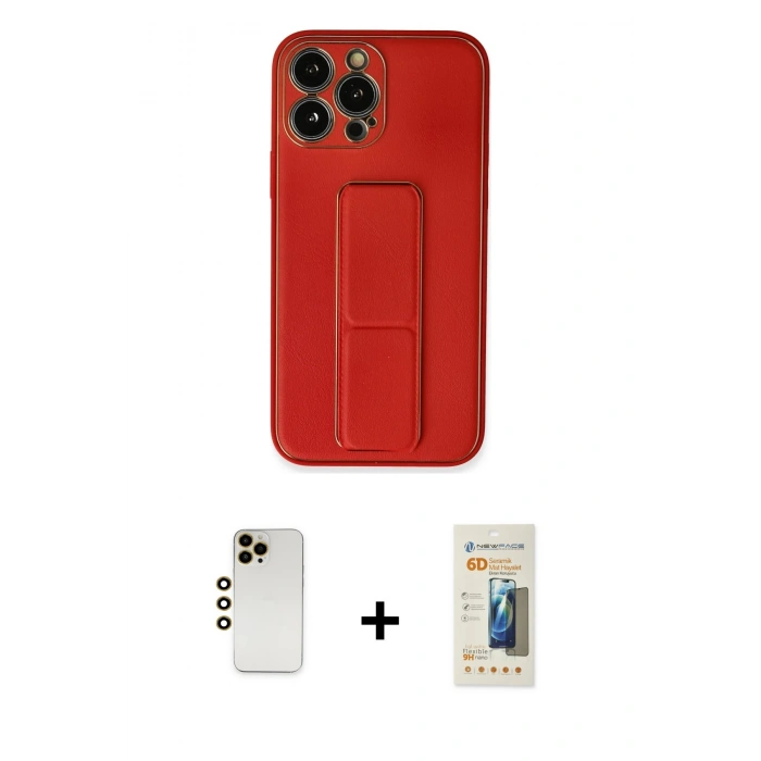 MARSİLYAN™- iPhone 13 Pro Max Kılıf Akış Doku - Siyah 6D Mat Seramik Hayalet Nano Ekran Koruyucu + Gold Shine Kamera Lens