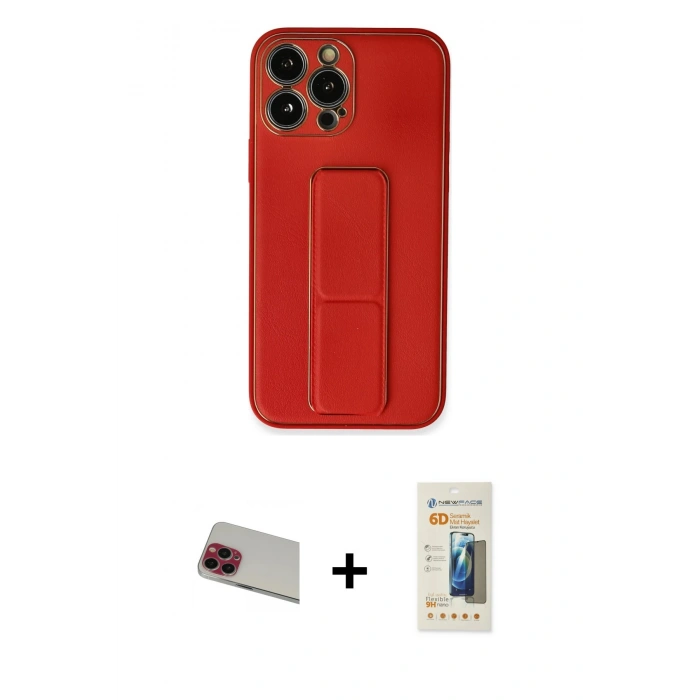 MARSİLYAN™- iPhone 13 Pro Max Kılıf Akış Doku - Siyah 6D Mat Seramik Hayalet Nano Ekran Koruyucu + Kırmızı Rainbow Kamera Lens Koruma Cam