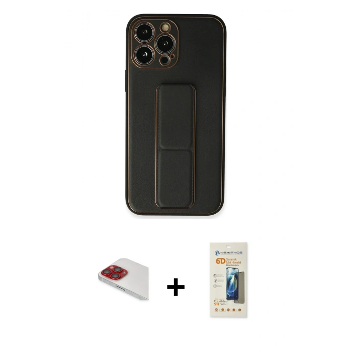 MARSİLYAN™- iPhone 13 Pro Max Kılıf Akış Doku - Siyah 6D Mat Seramik Hayalet Nano Ekran Koruyucu + Pers Alüminyum Kamera Lens - KI