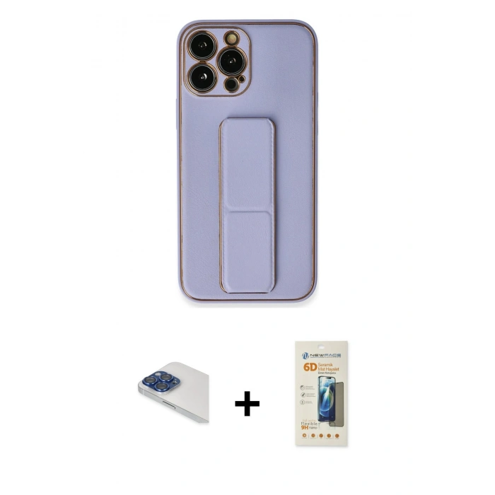 MARSİLYAN™- iPhone 13 Pro Max Kılıf Akış Doku - Siyah 6D Mat Seramik Hayalet Nano Ekran Koruyucu + Pers Alüminyum Kamera Lens - LT