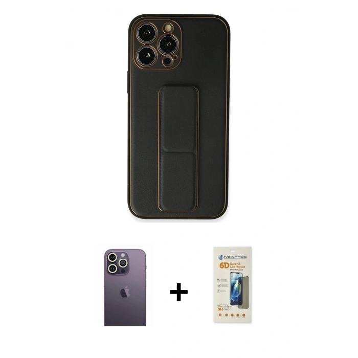 MARSİLYAN™- iPhone 13 Pro Max Kılıf Akış Doku - Siyah 6D Mat Seramik Hayalet Nano Ekran Koruyucu + Neon Fosforlu Kamera Lens - BZ