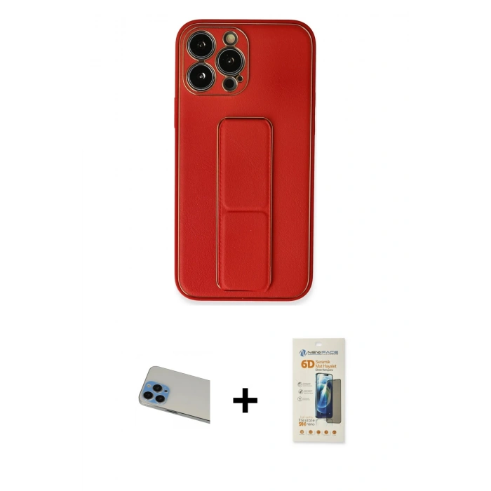 MARSİLYAN™- iPhone 13 Pro Max Kılıf Akış Doku - Siyah 6D Mat Seramik Hayalet Nano Ekran Koruyucu + Rainbow Kamera Lens Koruma Cam - MI