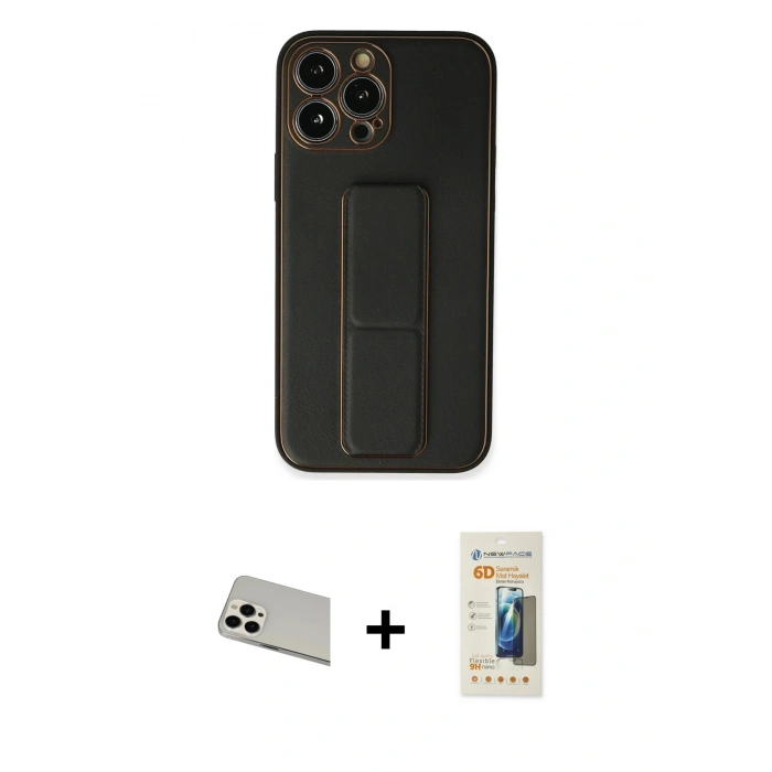 MARSİLYAN™- iPhone 13 Pro Max Kılıf Akış Doku - Siyah 6D Mat Seramik Hayalet Nano Ekran Koruyucu + Rainbow Kamera Lens Koruma Cam - BZ
