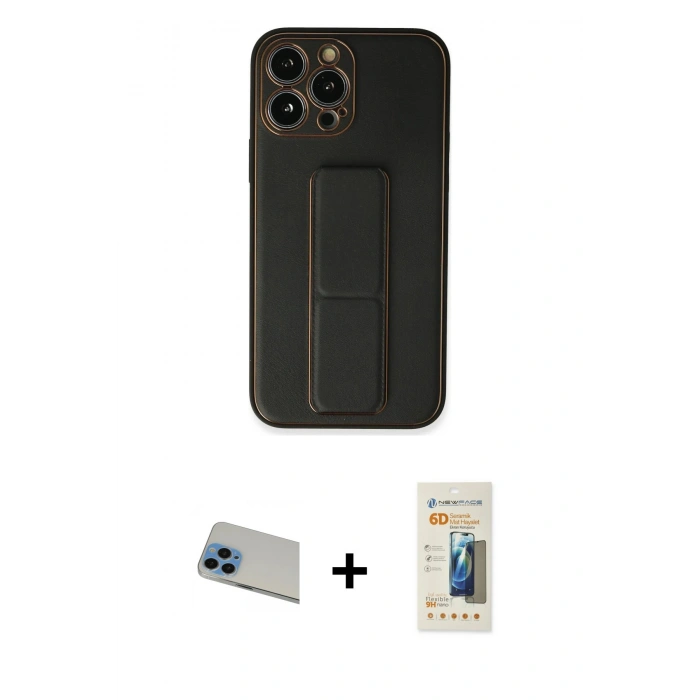 MARSİLYAN™- iPhone 13 Pro Max Kılıf Akış Doku - Siyah 6D Mat Seramik Hayalet Nano Ekran Koruyucu + Rainbow Kamera Lens Koruma Cam - MI