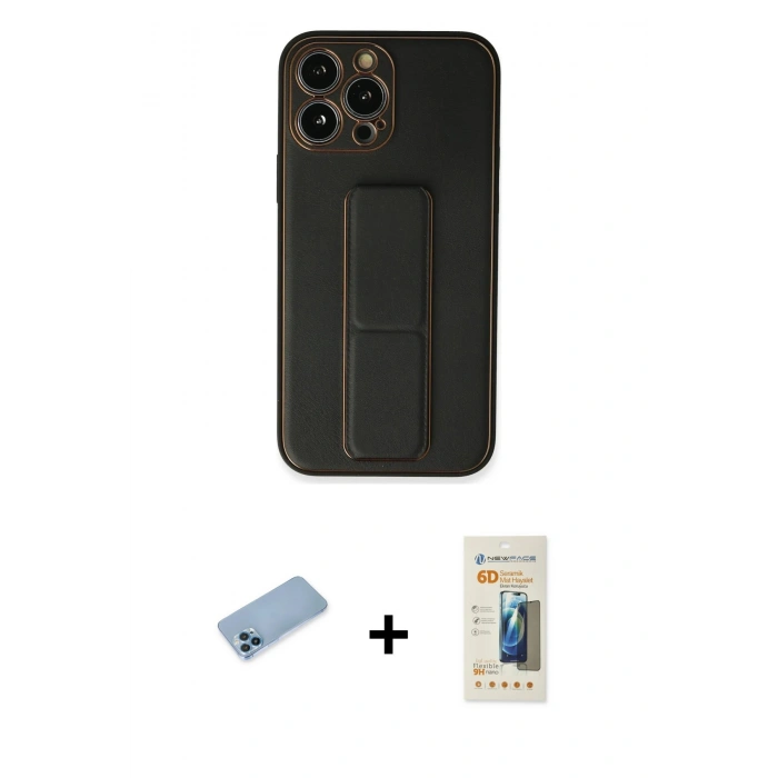 MARSİLYAN™- iPhone 13 Pro Max Kılıf Akış Doku - Siyah 6D Mat Seramik Hayalet Nano Ekran Koruyucu + Shine Kamera Lens Koruma Cam - MI