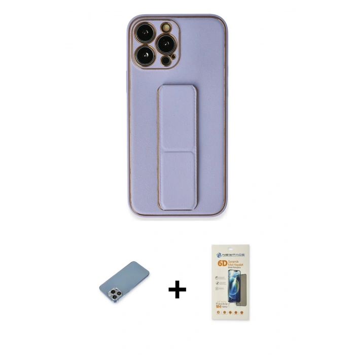 MARSİLYAN™- iPhone 13 Pro Max Kılıf Akış Doku - Siyah 6D Mat Seramik Hayalet Nano Ekran Koruyucu + Shine Kamera Lens Koruma Cam - GI