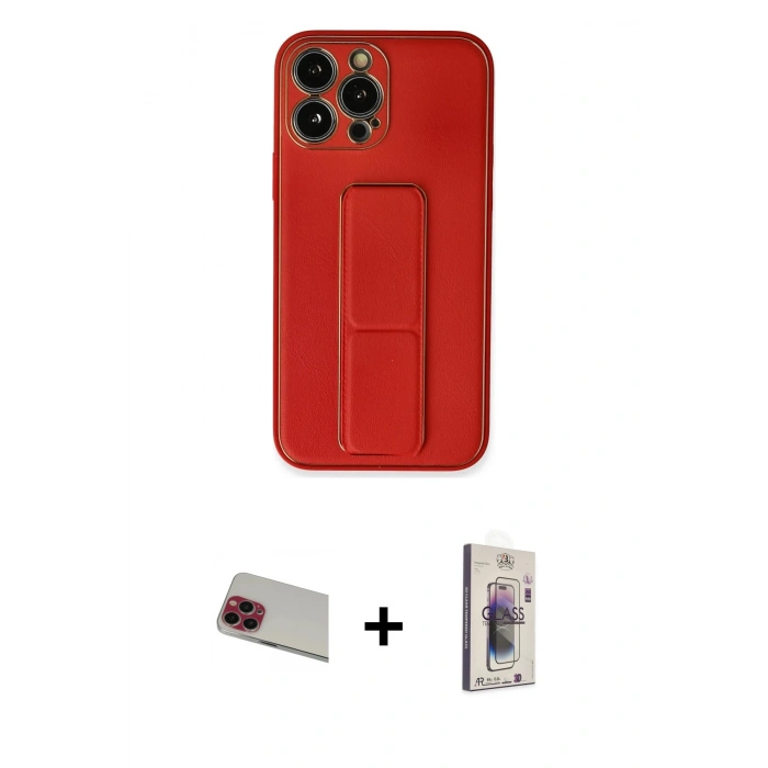MARSİLYAN™- iPhone 13 Pro Max Kılıf Akış Doku - Siyah Bilvis 3D Cam Ekran Koruyucu + Kırmızı Rainbow Kamera Lens Koruma Cam