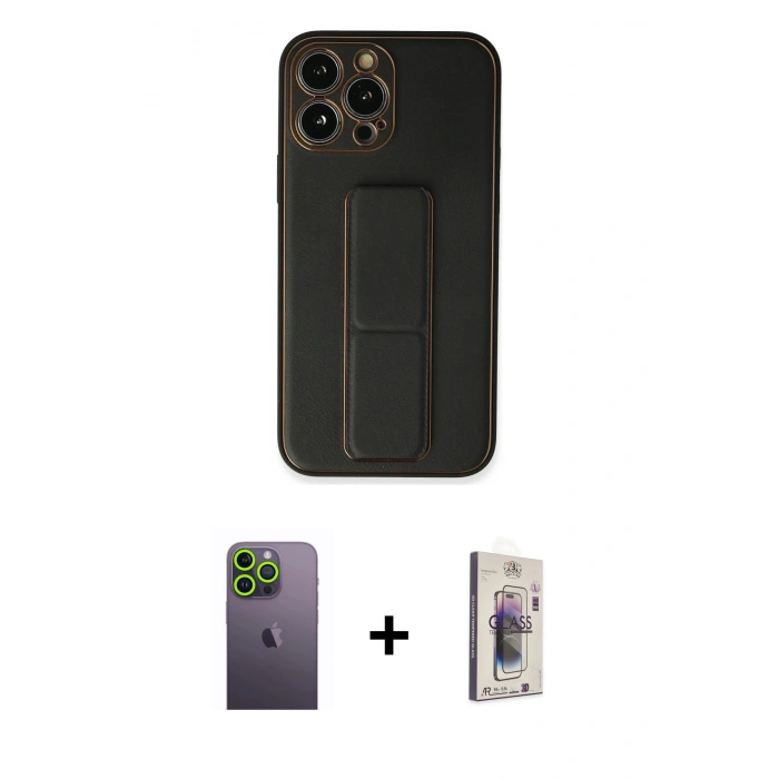 MARSİLYAN™- iPhone 13 Pro Max Kılıf Akış Doku - Siyah Bilvis 3D Cam Ekran Koruyucu + Neon Fosforlu Kamera Lens - YL