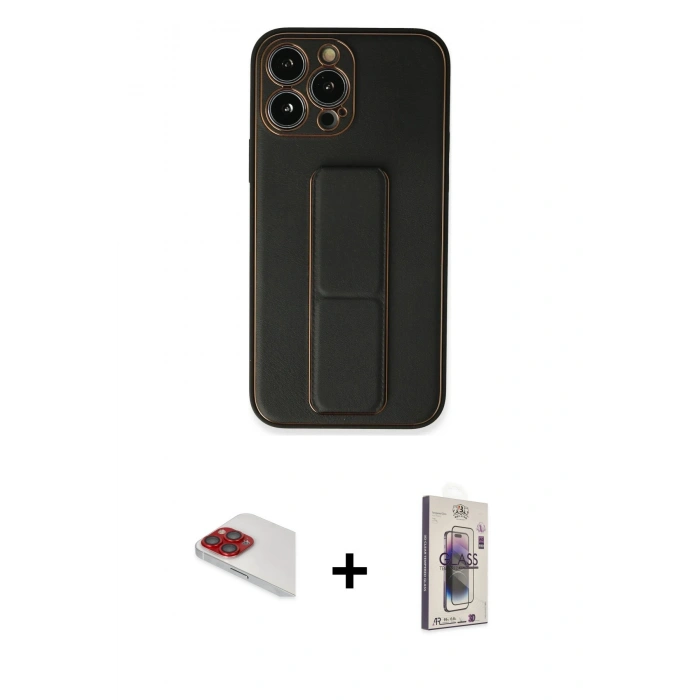 MARSİLYAN™- iPhone 13 Pro Max Kılıf Akış Doku - Siyah Bilvis 3D Cam Ekran Koruyucu + Pers Alüminyum Kamera Lens - KI