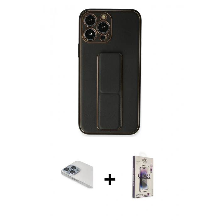 MARSİLYAN™- iPhone 13 Pro Max Kılıf Akış Doku - Siyah Bilvis 3D Cam Ekran Koruyucu + Pers Alüminyum Kamera Lens - SABE