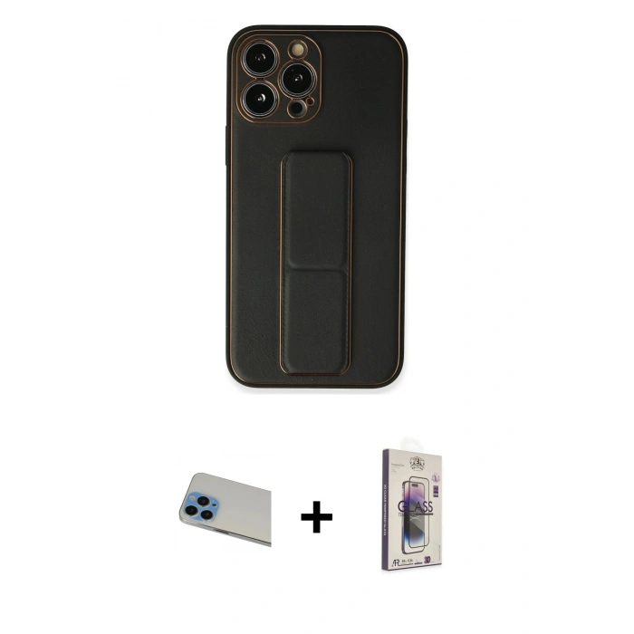 MARSİLYAN™- iPhone 13 Pro Max Kılıf Akış Doku - Siyah Bilvis 3D Cam Ekran Koruyucu + Rainbow Kamera Lens Koruma Cam - MI