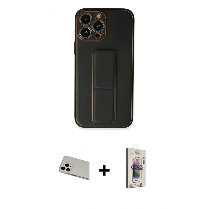 MARSİLYAN™- iPhone 13 Pro Max Kılıf Akış Doku - Siyah Bilvis 3D Cam Ekran Koruyucu + Rainbow Kamera Lens Koruma Cam - REGD