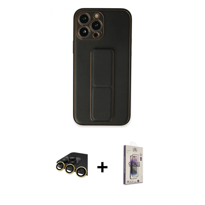MARSİLYAN™- iPhone 13 Pro Max Kılıf Akış Doku - Siyah Bilvis 3D Cam Ekran Koruyucu + Raze Metal Kamera Lens - GD