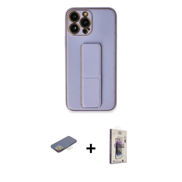 MARSİLYAN™- iPhone 13 Pro Max Kılıf Akış Doku - Siyah Bilvis 3D Cam Ekran Koruyucu + Renkli Kamera Lens Koruma Cam - SI