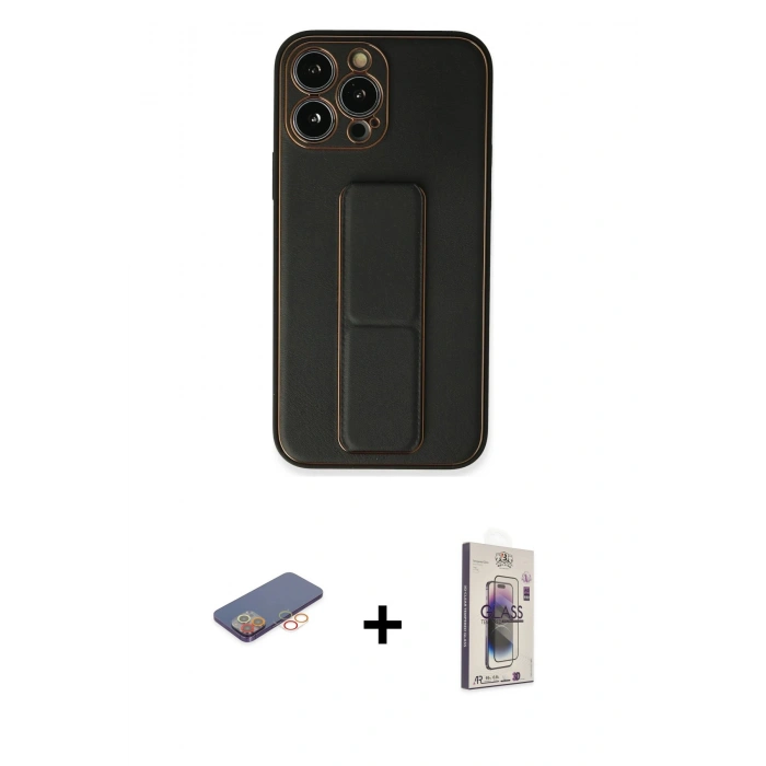 MARSİLYAN™- iPhone 13 Pro Max Kılıf Akış Doku - Siyah Bilvis 3D Cam Ekran Koruyucu + Renkli Kamera Lens Koruma Cam - TU