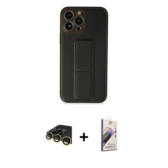 MARSİLYAN™- iPhone 13 Pro Max Kılıf Akış Doku - Siyah Bilvis 3D Mat Cam Ekran Koruyucu + Raze Metal Kamera Lens - GD