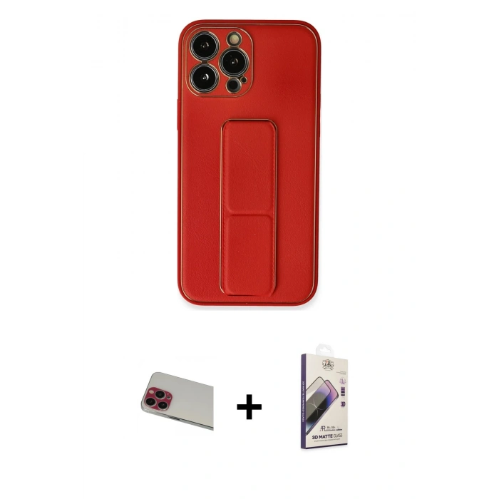 MARSİLYAN™- iPhone 13 Pro Max Kılıf Akış Doku - Siyah Bilvis 3D Mat Cam Ekran Koruyucu + Kırmızı Rainbow Kamera Lens Koruma Cam
